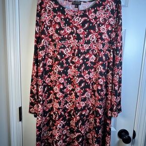 Allison Brittney Black Long Sleeve Dress with Red Paisley Print